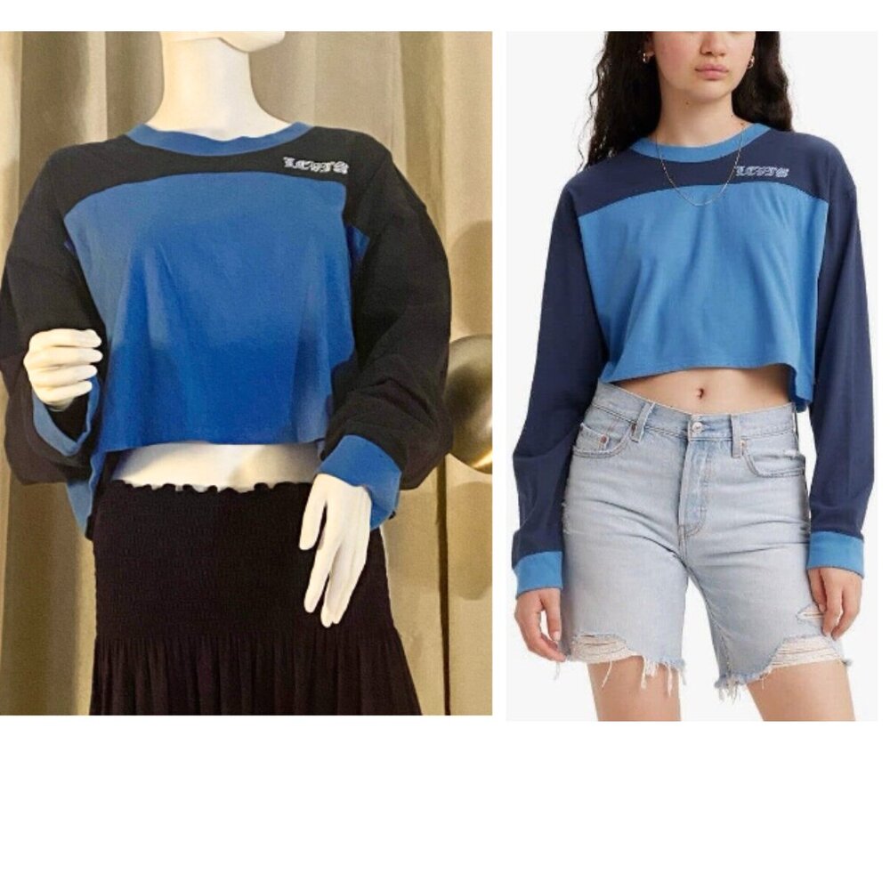 Levi’s Logo Women’s Crop Tee Shirt Long Sleeve Size XL